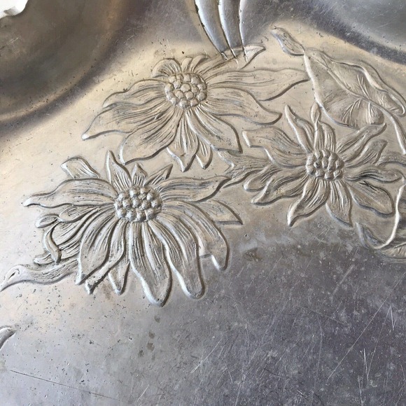 Farber Shelvin Inc Aluminum Tray Round Handwrought Flowers Pre-owned - Picture 9 of 12